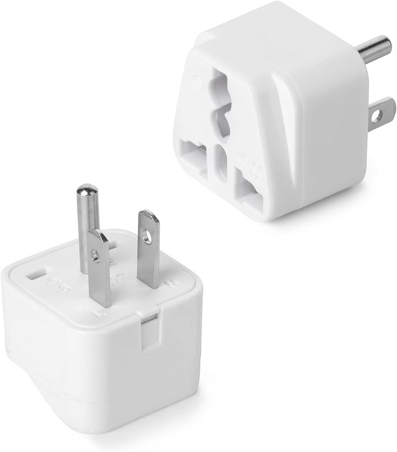 OFOAEEA Universal Adapter, Europe to US Plug Adapters, 2 Pack UK to US Plug Adaptor, India to US Plug Adapterr, American Outlet PlugAdapter, EU/UK/Au/CN/Indian to USA Power Adapter (Type B), White - Image 1